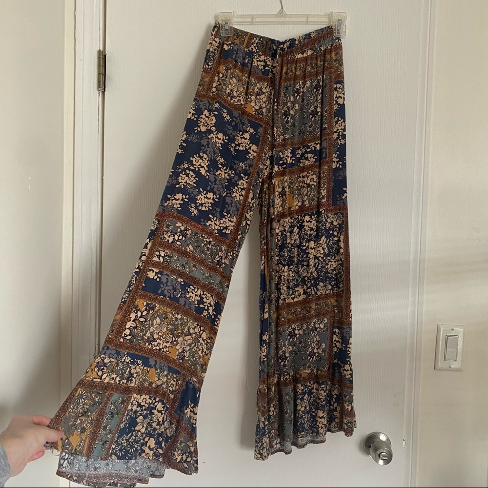 Three Bird Nest Bohemian Print Wide Leg Pants